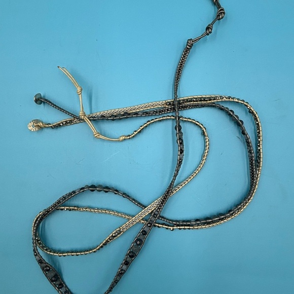 Boho Beaded Necklace, Designer Leather Jewelry, Modern Bohemian Choker - Picture 13 of 15